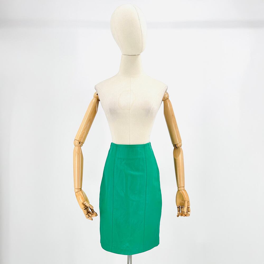Vintage 80s JH Collectibles Kelly Green Genuine Leather Pencil Skirt